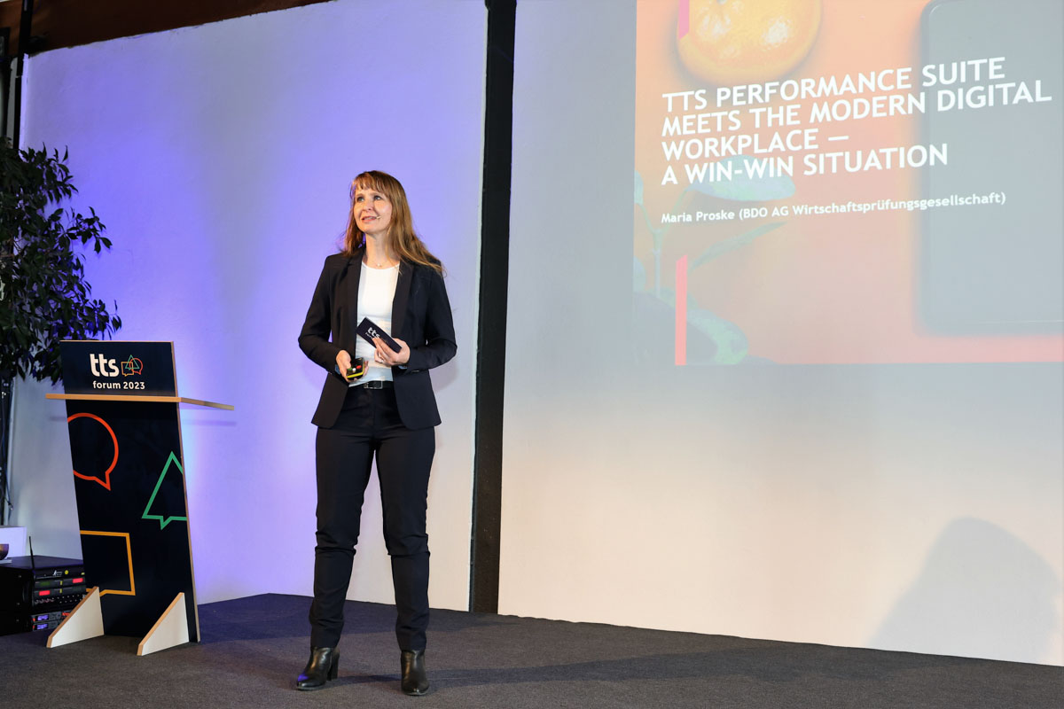 Vortrag von Maria Proske (BDO) auf dem tts forum 2023 im Stream der tts digital adoption solutions 