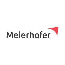 Logo of Meierhofer featuring bold text and a red arrow graphic.