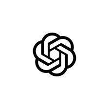 Black and white abstract logo featuring interwoven loops forming a flower-like shape.