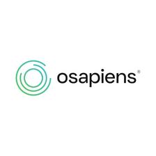 Logo featuring the text "osapiens" with a circular graphic element in green and blue.
