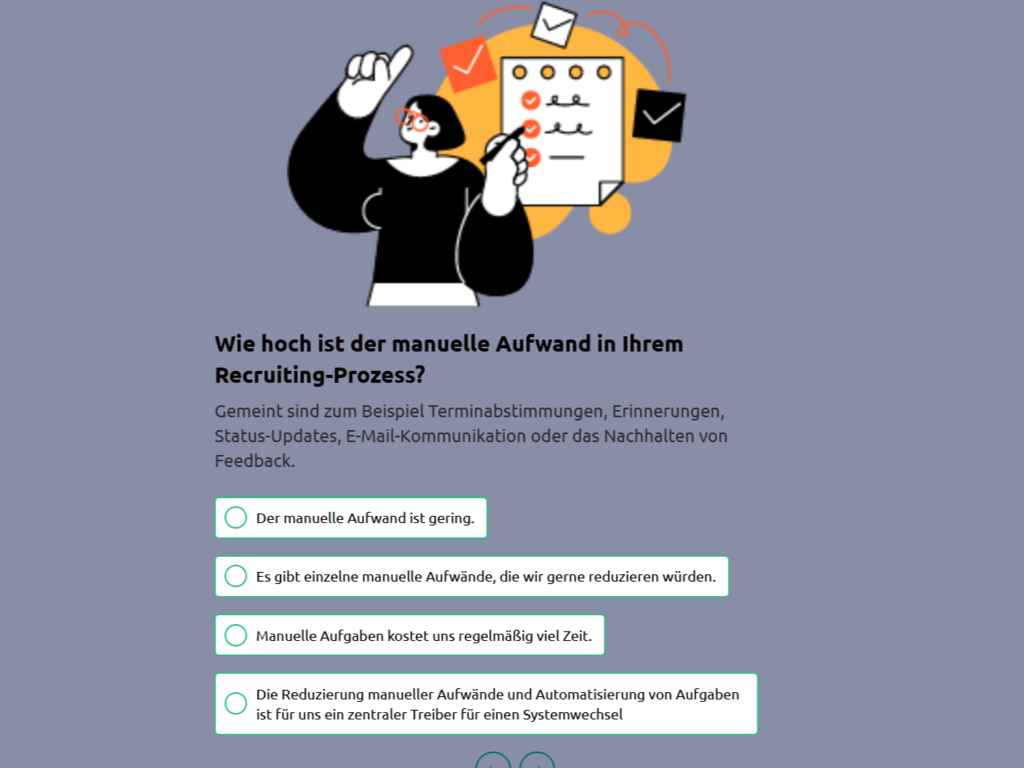 Illustration of a person with a checklist, discussing manual effort in the recruiting process.